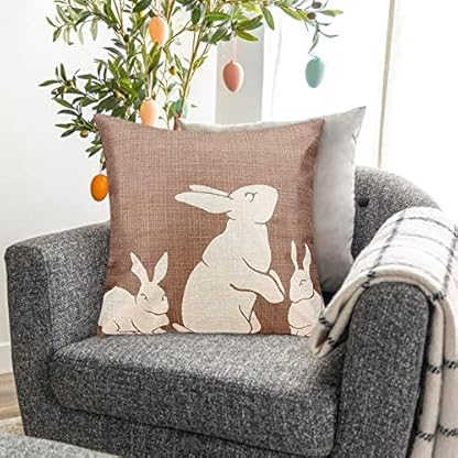 Generisch Ostern Deko,Osterdeko,FrüHling Urlaub Kissenbezug Dekoration Leinen Dekokissen Cases Home Kissenbezug 45x45 Kissen FrüHling HäSchen KissenhüLle Kissenbezug 45 X 45 cm – Bild 3