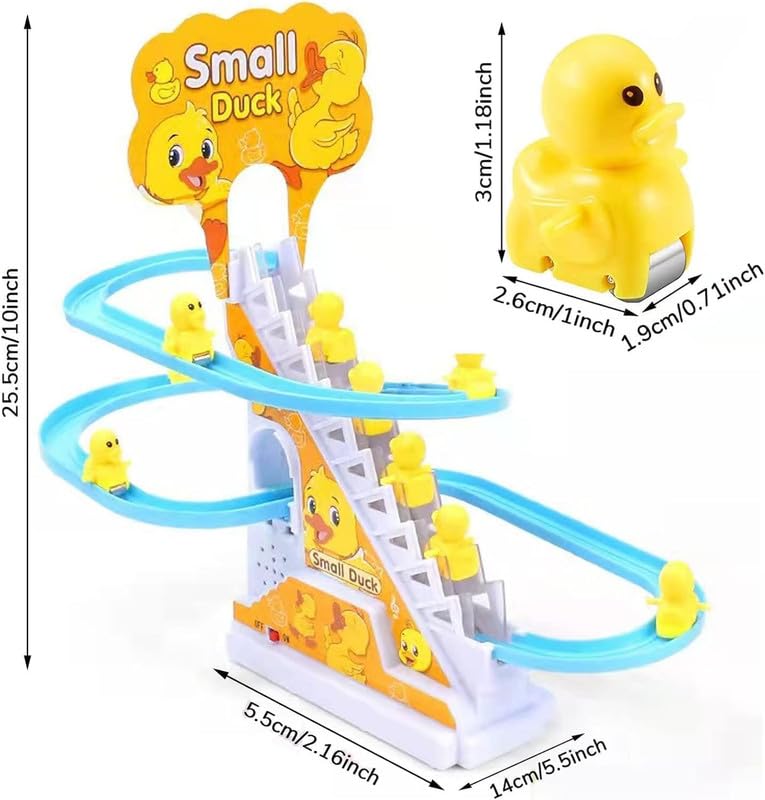 Image of Kidoyz Singing Duck Slide Toy for Kids - 3 Climbing Ducks with Automatic Stair Escalator Track, Flashing LED Lights & Music, Roller Coaster Duckling Toy for Toddlers 1 2 3 Year Old (Battery Operated)