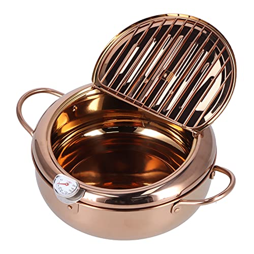 Stainless Steel Deep Fryer with Thermostat Control Removable Basket and Oil Drip Rack Fryer for Chicken, French Fries, Tempura (Rose Gold)