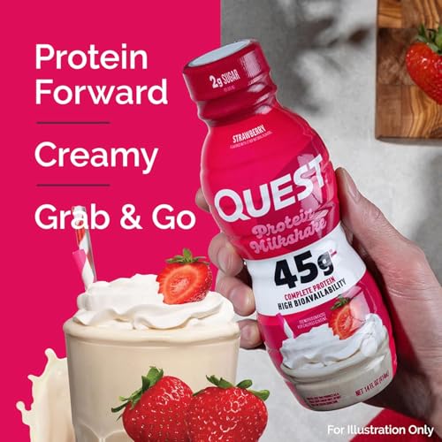 Image of Quest Nutrition Strawberry Protein Shake, 45g Protein, 2g Sugar, 4g Net Carbs, Ready to Drink, Gluten Free, (Pack of 24)