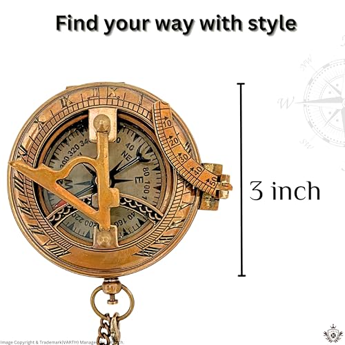 Compás de Sol Antiguo de Latón con Caja de Madera y Cadena - Reloj de Sol de Bolsillo de Latón - Compás de Apertura por Pulsador - Compás Grabado con Caja - Reloj de Sol Hecho a Mano para Bautizo, Regalo para Hijo miniatura 3