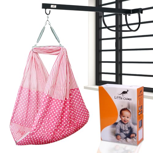 Image of Baby Cradle (Jhula, Thottil Cloth, Palna, Dolna) Set for Newborns | Hanging Cradle with Non-Detachable Cloth Bed, Metal Hanger with Spring Set, & Mosquito Net (Pink)
