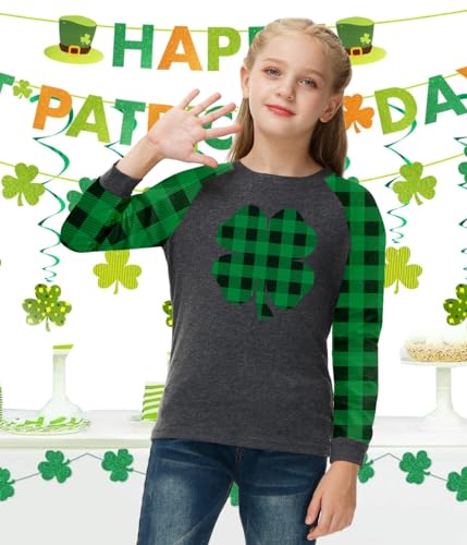 Image of Remimi Girls Thanksgiving Shirts Buffalo Plaid Raglan Tee Cute Turkey Holiday Party Long Sleeve Tshirt 5-14 Years