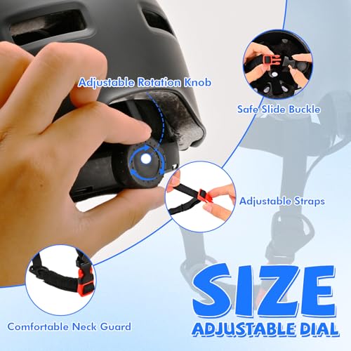 LOKJIJI Verstellbarer Fahrradhelm Skaterhelm für Mädchen Jungen Kinder Jugend Erwachsene, Kinder Schutzhelme für Multi-Sportarten Fahrrad Skateboard Skaten, Schwarz, M