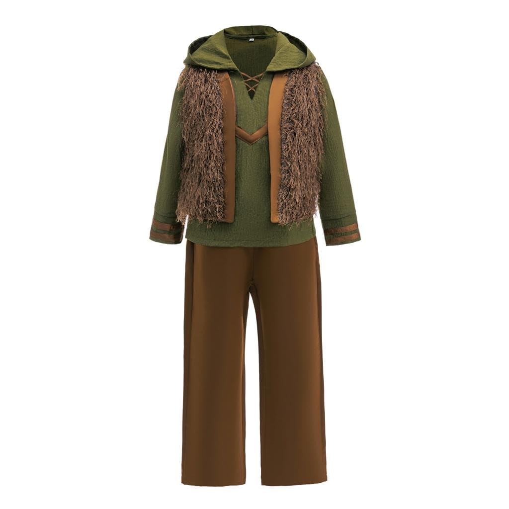 Lito Angels Boys Dragon Rider Inspired Costume, Forest Archer and Hero Sidekick Hood Style Viking Adventurer Medieval Fancy Dress Storybook Hero Outfit with Faux Fur Vest – 10–11 Years, Green