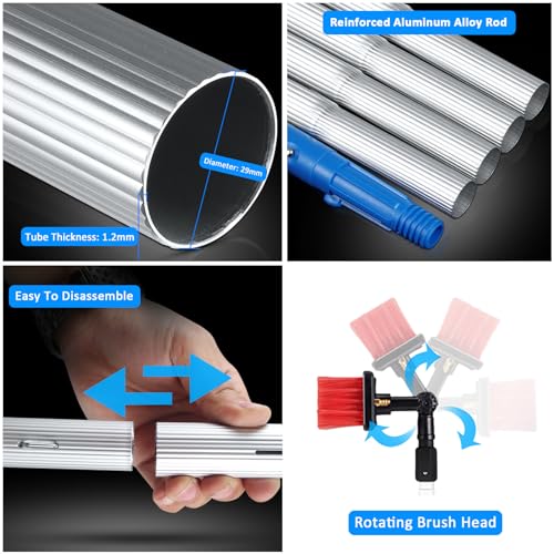 Kit de limpieza de paneles solares de 5 12 m, poste de alimentación de agua con cepillo de 10 m de alcance, ideal para limpieza de ventanas y paneles solares y ligero Equint