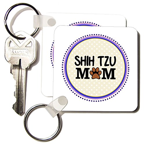3dRose Shih Tzu Dog Mom - Doggie Mama by Breed - Key Chains, 2,25 x 2,25", Set of 2 (kc_151816_1)