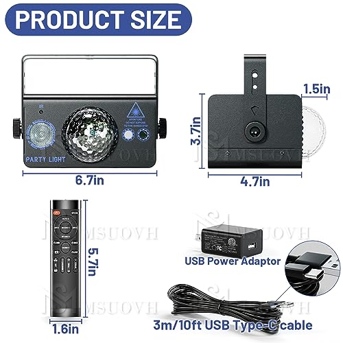Party Lights, Disco Ball 2 in 1 Disco Lights, Stage Lighting, Sound Activated Strobe Light with Remote Control for Party, Home, Show, Bar, Club,