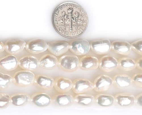 Miniatura 2 de Perlas cultivadas de agua dulce para hacer joyas, piedras preciosas naturales, semipreciosas, 8-9x10-0.433 in, blanco olivarío, 15" JOE FOREMAN,