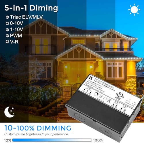 Image of 24V 60W Dimmable LED Driver, 5-in-1 Triac /ELV /MLV /0-10V /1-10V /PWM /V-R Dimming AC to DC Power Supply, IP67 Waterproof LED Transformer, UL Listed, Compatible with Lutron & Leviton Dimmer