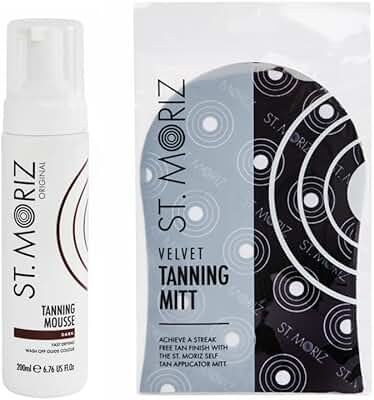 St. Moriz - Espuma autobronceadora instantánea, 200 ml, oscura, incluye manoplas bronceadoras St. Moriz