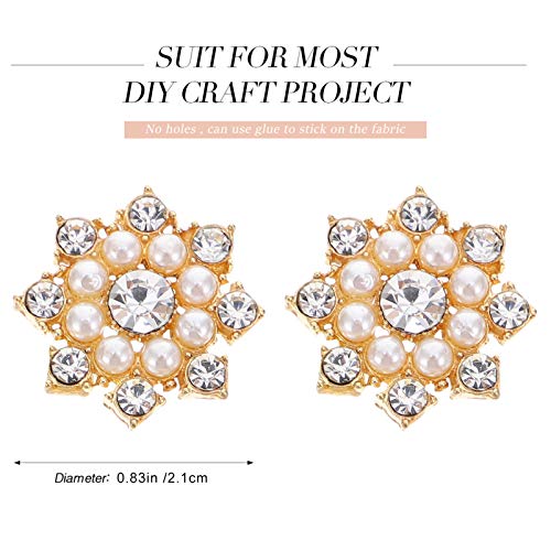 Exceart 50Pcs Crystal Snowflake Pearl Rhinestone Applique Embellishments For Buttons Brooches Crafts Jewelry Making Headband Dress Hair Clip Decoration Golden #TOP6