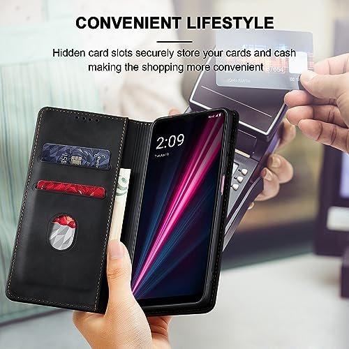 Image of Jasonyu Flip Wallet Case for T-Mobile Revvl 6 Pro /6X Pro 5G,Black