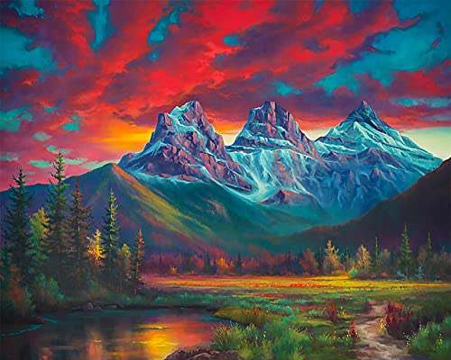 KEALUX Alberta's Three Sisters Oil Painting, Paint by Numbers for Adults and Kids, DIY Oil Painting Gift Kits with Digital Painting Set Canvas Home Decoration Without Frame Canvas