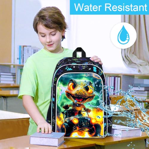 Image of 16 inch Dinosaur Backpack for Boy, 3Pcs Truck Bookbag with Lunch Box, Kids School Backpacks for Elementary Preschool Kindergarten (Black)
