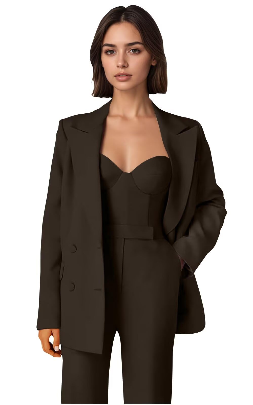 Womens 3 Piece Suit Slim Fit Double Breasted Suits for Women Peak Lapel Business Office Set Tuxedo Set