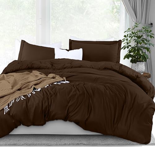 Utopia Bedding Duvet Cover King Size - 3 Piece with Zipper Closure - 1 Comforter Cover 104X90 Inches & 2 Pillow Shams 20X36 Inches (Brown) Comforter Not Included