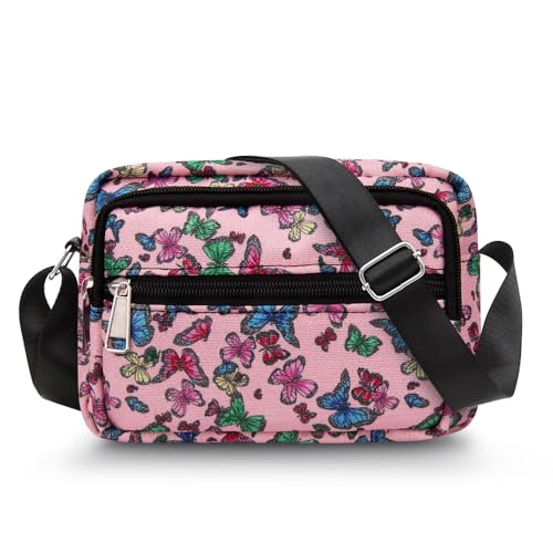 Gocokia Mode Crossbody Tasche Outdoor Tasche Damen Tasche Handy Tasche Weibliche Kleine Tasche Casual Einzelne Umhängetasche (pink butterfly)