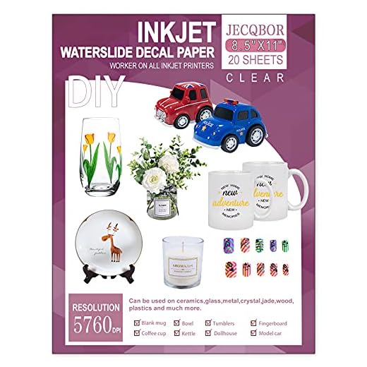 20 Sheets Waterslide Decal Paper INKJET CLEAR,8.5X11 Inch Water Slide Transfer Paper Transparent Printable for Tumblers,Ceramics,Plastics,Glasses,DIY