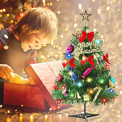 60 cm tafel kerstboom, kunstmatige mini kerstboom met led-lichtsnoeren & ornamenten (kerstboom) - Image 7