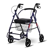 Rollator Faltbar, Rollator faltbar und leicht, Vierrädriger Gehwagen, Tragbar Und Zusammenklappbar, Mit Sitz Und Fußstütze, Lebensmitteleinkauf