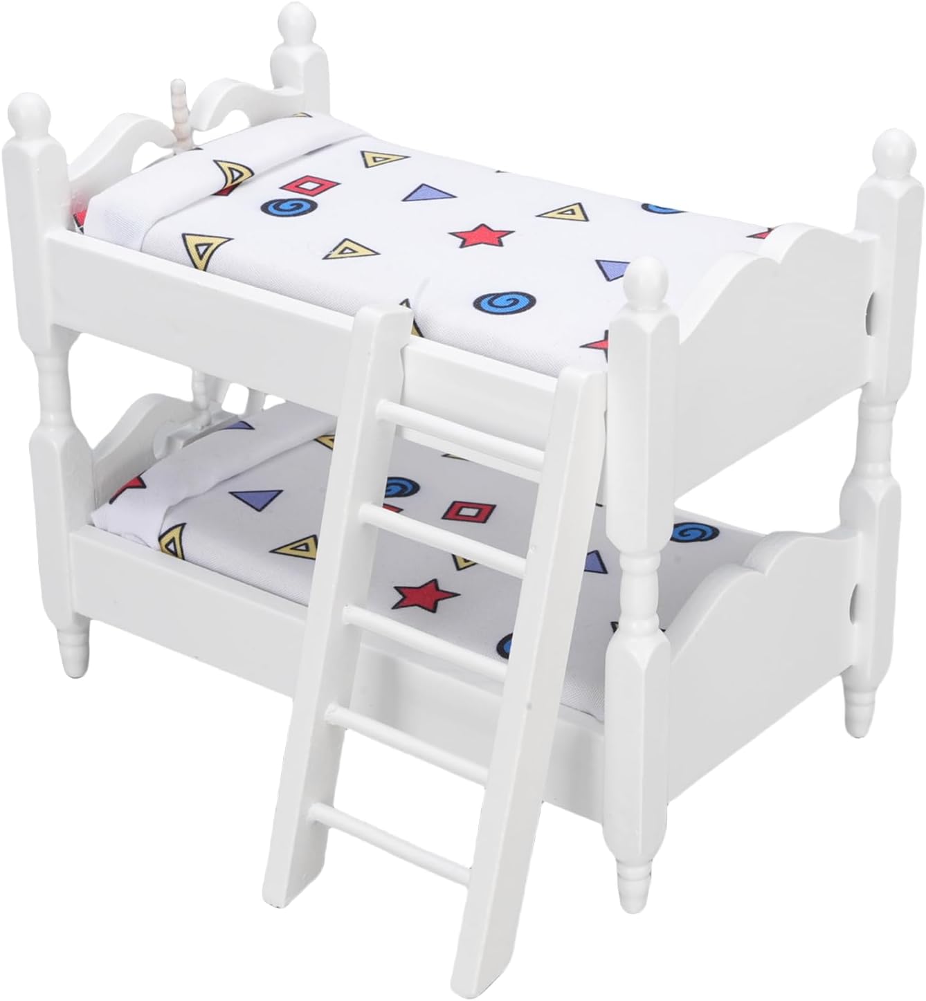 1/12 Scale Dollhouse Bunk Bed, Wooden Miniature Furniture with Ladder for Kids Play and Doll House Room Decor (Geometric)