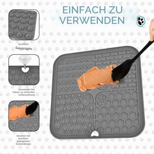 ROELLY Schleckmatte, 2er-Set, Leckmatte für Hunde Mit Silikonspatel, Slow Feeder, Hundesachen, Mit Saugnapf, BPA-Frei, Zum Baden, Füttern, Trainieren