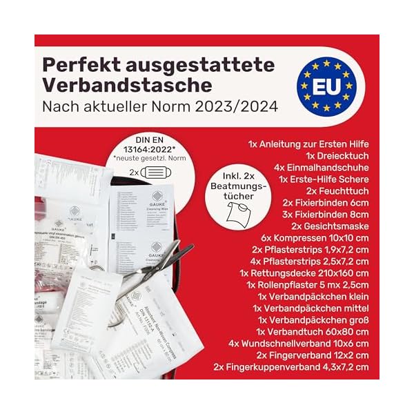KFZ Verbandstasche nach aktueller Norm 2024 inkl. Beatmungstüchern - KFZ Verbandskasten europaweit nutzbar - Erste Hilfe Set Verbandkasten DIN 13164:2022 (StVO konform) – Bild 3