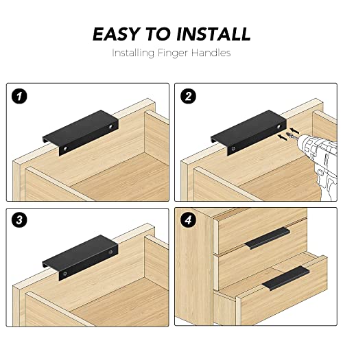 Image of Ravinte 3 Pack Finger Pulls for Cabinets 300mm /11.81 inch Length Black Pulls | 256mm /10 inch Hole Center Concealed Handles, Tab Handle Profile, Minimal Look, For Kitchen Drawers Tab Handle