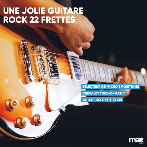 Max Pack Guitare Électrique Style LP avec Ampli 40 Watts et Nombreux Accessoires, Housse, Accordeur, Cordes de rechange, Sangle, Câble 3m et Médiators, Kit Complet pour Bien Débuter – Sunburst - Les Beatles, Paul McCartney, John Lennon, RIngo Starr, George Harrison Max Pack Guitare Électrique Style LP avec Ampli 40 Watts et Nombreux Accessoires, Housse, Accordeur, Cordes de rechange, Sangle, Câble 3m et Médiators, Kit Complet pour Bien Débuter - Sunburst – Image 6