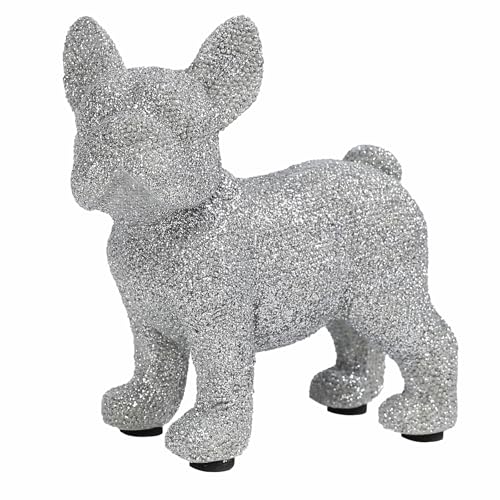 JOOMBE French Bulldog Statue,Resin Sparkly Frenchie Dog Sculpture Decor for Home Living Room Office Bedroom Shelf Desktop Decorations,French Bulldog Gifts for Men and Women,Silver