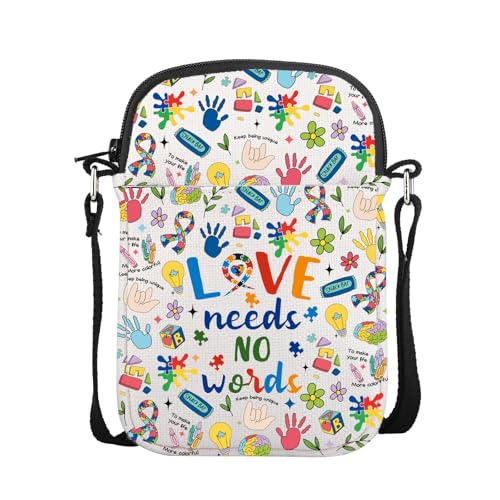 CMNIM Autism Awareness Gifts Love Needs No Words Autism Crossbody Bag Asperger Awareness Gifts for Women Autism Mom Purse