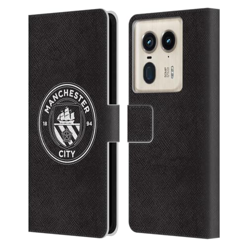 Head Case Designs Officially Licensed Manchester City Man City FC Black White Mono Badge Leather Book Wallet Case Cover Compatible with Motorola Edge 50 Ultra/X50 Ultra