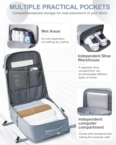 Image of coowoz Large Travel Backpack Carry On for Women Man Waterproof Gym Backpack with Laptop Compartment Mochila de Viaje Teacher Personal Item Backpacks Rucksack Airplane Accessories Must Haves Gray Blue