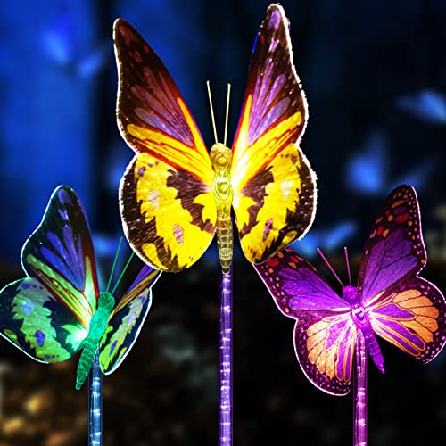 Upgraded Outdoor Solar Garden Lights - 3 Pack Solar Butterfly Decorative Lights - Color Changing LED Waterproof Solar Stake Lights for Garden, Patio, Yard, Lawn, Walkway Decoration