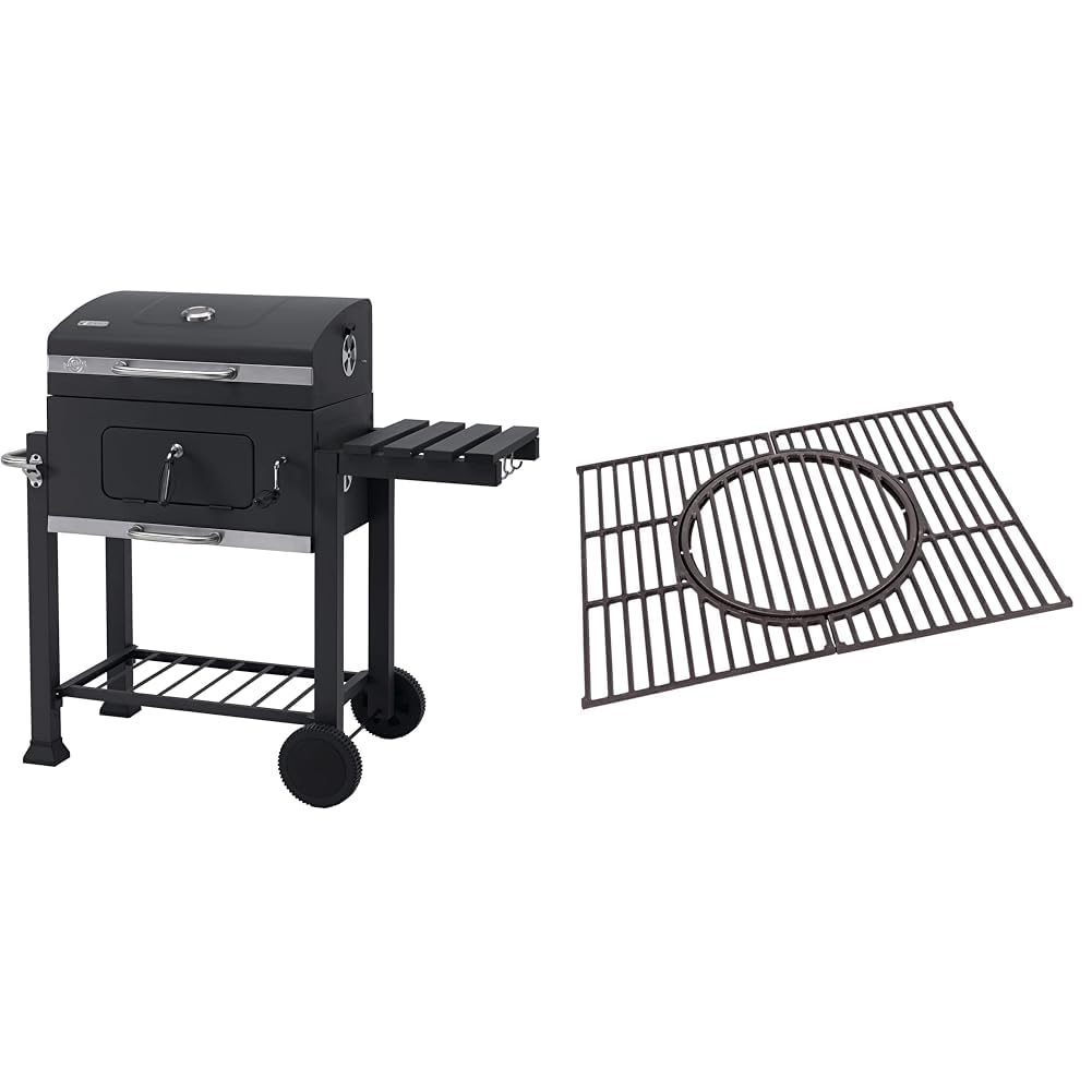 Tepro Toronto Click Barbecue au charbon de bois Anthracite/acier inoxydable + 8246 Accessoires de Gril Grille de Gril Universelle en Fonte