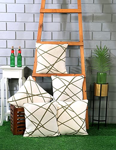 Image of Nendle Polyester Double Home Decor Striped Pattern 210 TC Cushion Covers 16 Inch X 16 Inch Set Of 5 (Beige, Pack Of 5)