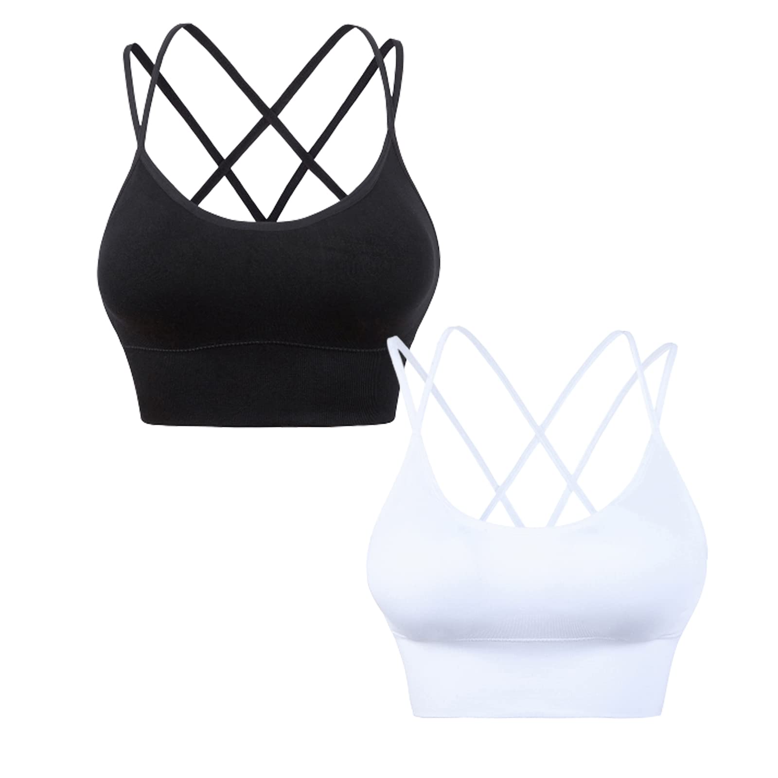 HANERDUN Damen Sport BH Yoga Bra mit Gepolstert Nahtlose Ohne Bügel und gibt Guten Halt Atmungsaktiv Riemchendesign und mittelstarkem für Fitness Lauf Joggen