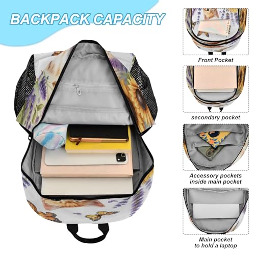 ALAZA Cute Kitten Cat with Lavender Flowers Kids Backpack Elementary Girls Boys Bookbag Rucksack Primary School Bag Backpack Set with Lunch Bag4