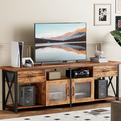 Mueble TV, Alto Mueble TV de Estilo Industrial, Meuble para TV de 180cm con Dos Armarios, para TV de 60/65/70 Pulgadas, para Salón, Comedor y Dormitorio