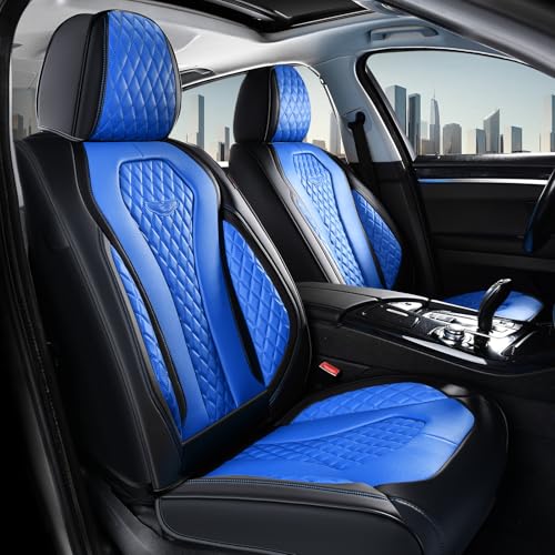 Image of Coverado Car Seat Covers, Leather Seat Covers Full Set, Blue Seat Covers, Car Seat Cushion, Driver Car Seat Covers, Waterproof Car Seat Protector Fit for Most Cars