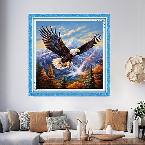 Image of Foxhool Beginners Cross Stitch Kits Stamped Full Range of Embroidery Kits for Adults DIY Cross Stitches kit Embroidery Patterns for Needlepoint kit-Lying Eagles 17.7x17.7 inch