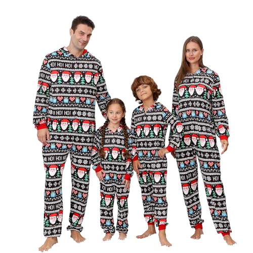 PYAEAS Christmas Onesie Pajamas Family Vacation Novelty One-piece Hooded Matching PJs Allover Pattern Sleepwear Nightwear