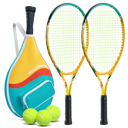 AboveGenius Kids Tennis Racket Set, 21-23 inch Tennis Racket for Toddler Youth Starter Kit, 3 Balls, 2 Lightweight Racquets with Easy Carrying...