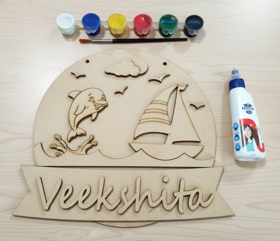 Image of Varenyam Personalized Wooden Name Plate Painting Kit for Kids | DIY Name Plate Board | Creative Art & Craft Gift for Boys & Girls | Birthday Gifts, Return Gifts for Kids (C)