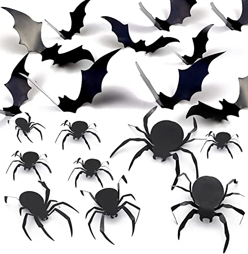 Cstuz Halloween 3D Bats And Spiders Ations For Indoor Outdoor, 56 Black Sticker, 12 Sticker Gifts Kids, Wall Windows Room Décor #TOP13