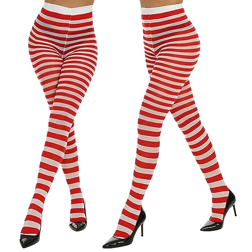 Yilanmy Halloween Striped Tights for Women Witch Tights Full Length Opaque Pantyhose 2 Pairs