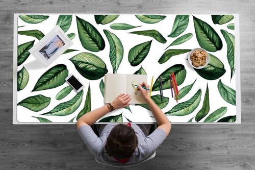 Couverture de bureau 120x60 cm en vinyle PVC à motif de feuilles vertes