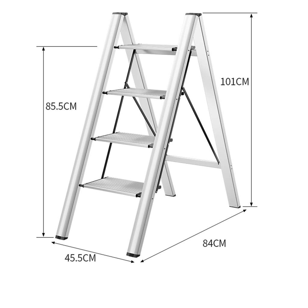 Trójchromatyczna aluminiowa drabina stołkowa – wewnętrzna drabina kuchenna i łazienkowa, drabina domowa, do ekspozycji kwiaciarni, srebrna, 45,5 x 84 x 101 cm