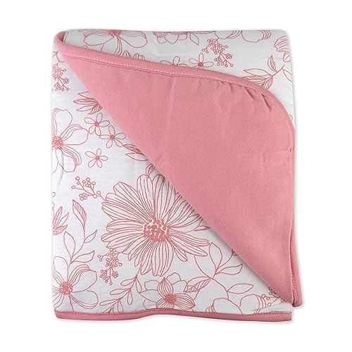 Image of HonestBaby Light Weight Reversible Quilted Blanket 100% Organic Cotton for Infant Boys, Girls, Sketchy Floral Pink, One Size
